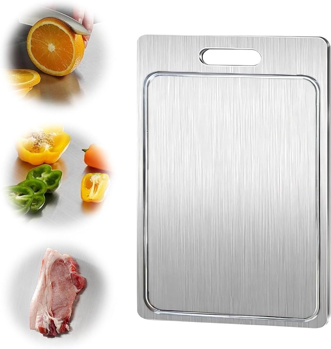 Kitchen cutting board - New grooved cutting board - Double-sided cutting board - Suitable for cutting meat, fruit, and vegetables (25.8 x 15 cm)