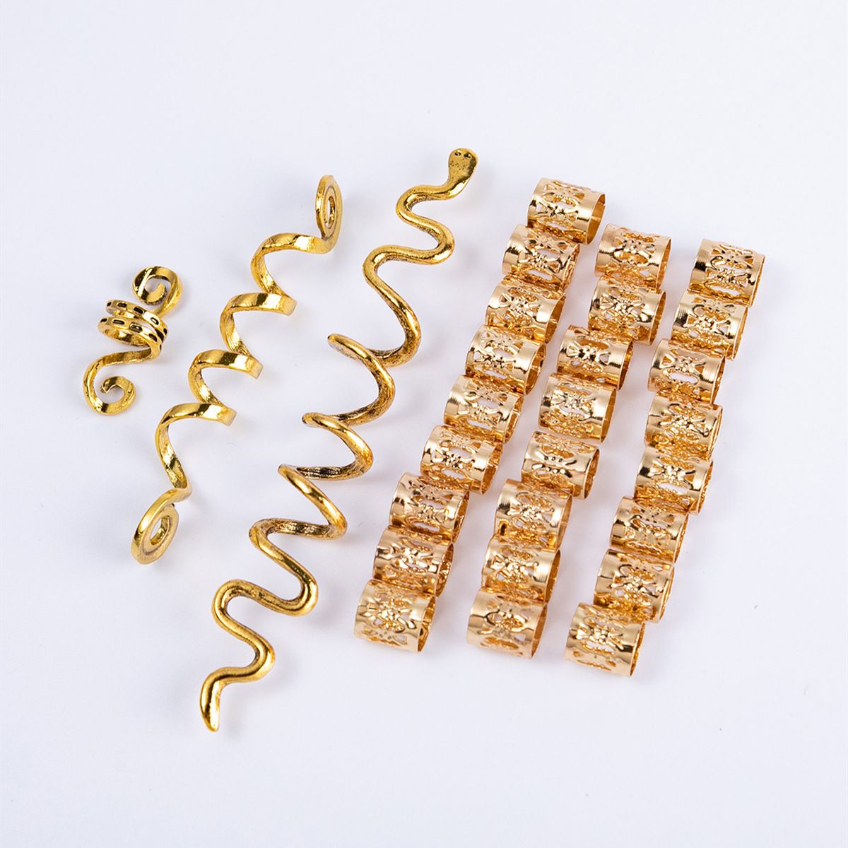 Beads Hair Braid Rings Clips Hair Braiding Metal Cuffs Decoration/Accessories Jewelry, Gold, unisex — image 2