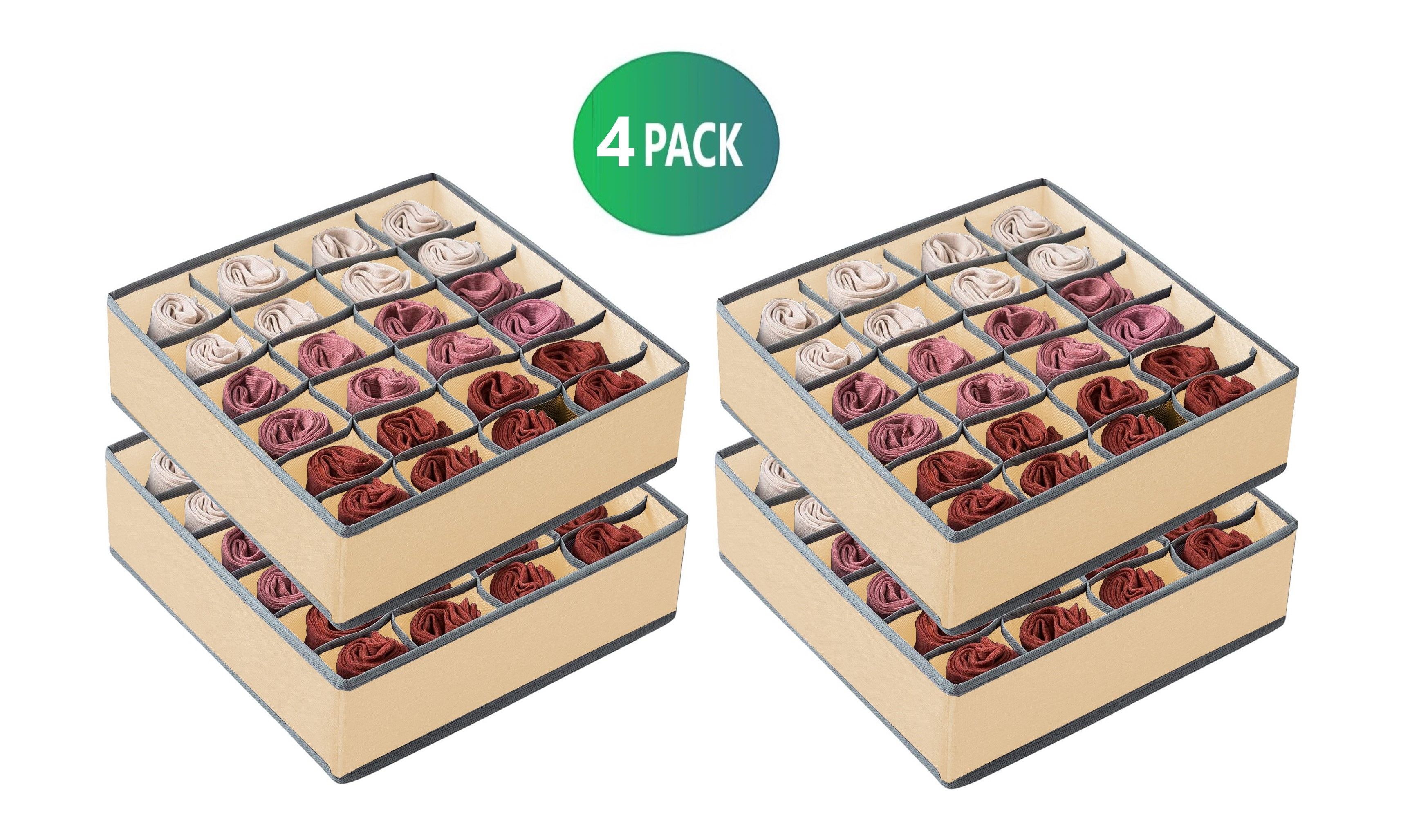Set of 4 Fabric Drawer Organizer Divider Storage Boxes for Storing Socks, Underwear, Ties, Scarves (Beige) — image 2