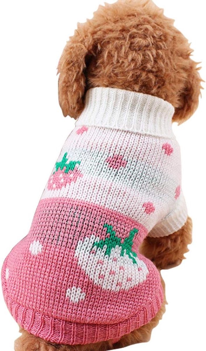 Dog Coat - Dog Sweater - Classic Turtleneck Knit Dog Sweater - Warm Winter Dog Clothes - Cute Strawberry Heart Pattern - Perfect for Small and Medium Dogs