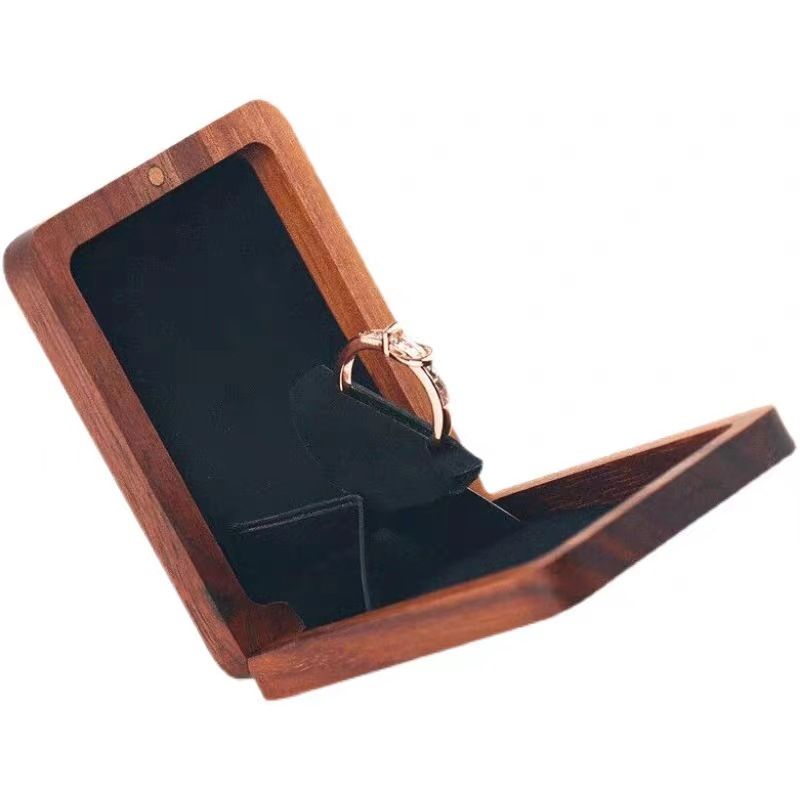 Handcrafted Wooden Rotating Ring Box, Portable Proposal Ring Box Ring Holder Wooden Ring Box Heart Shaped Ring