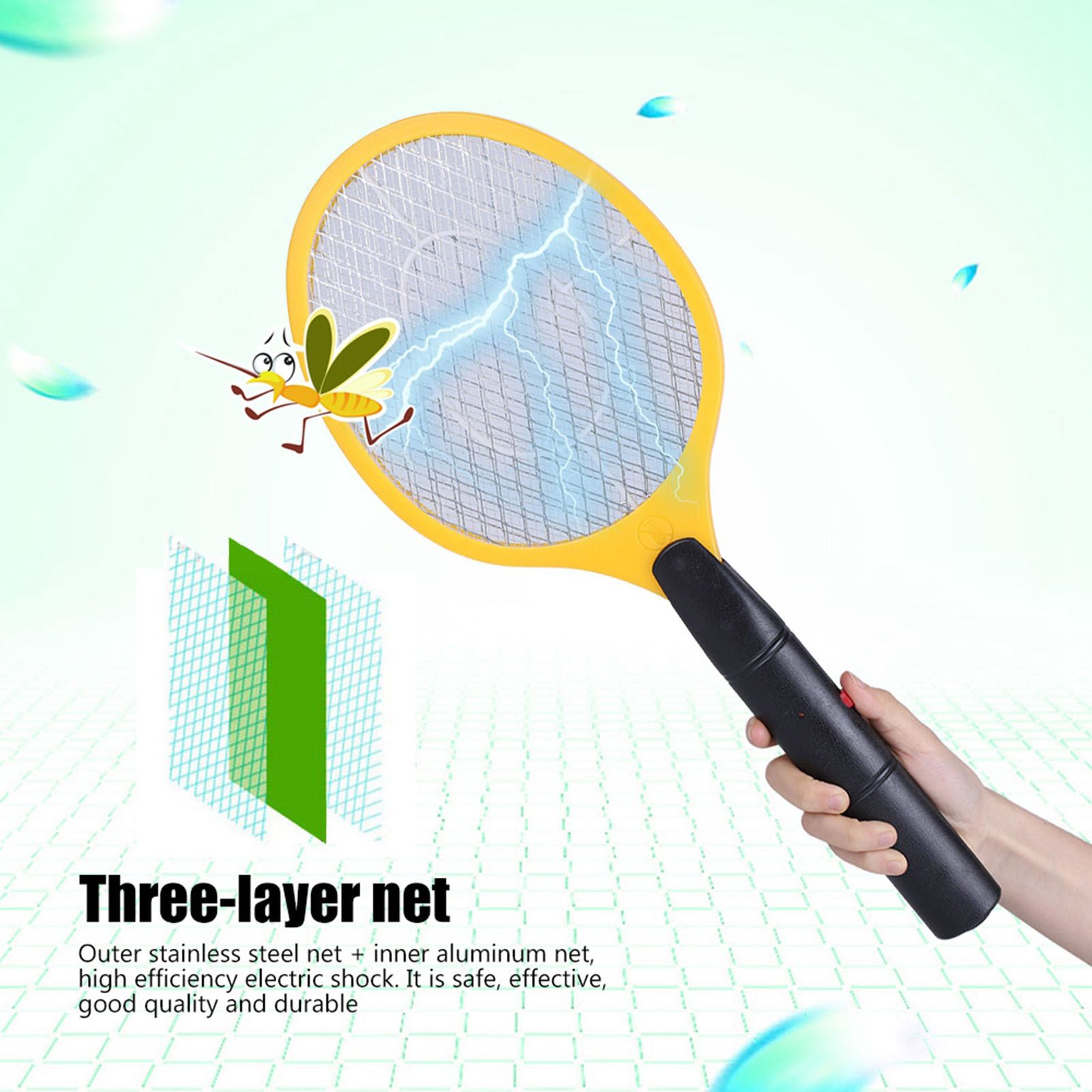 Cordless Battery Power Electric Fly Mosquito Swatter Bug Zapper Racket Insects Killer Yellow — image 3