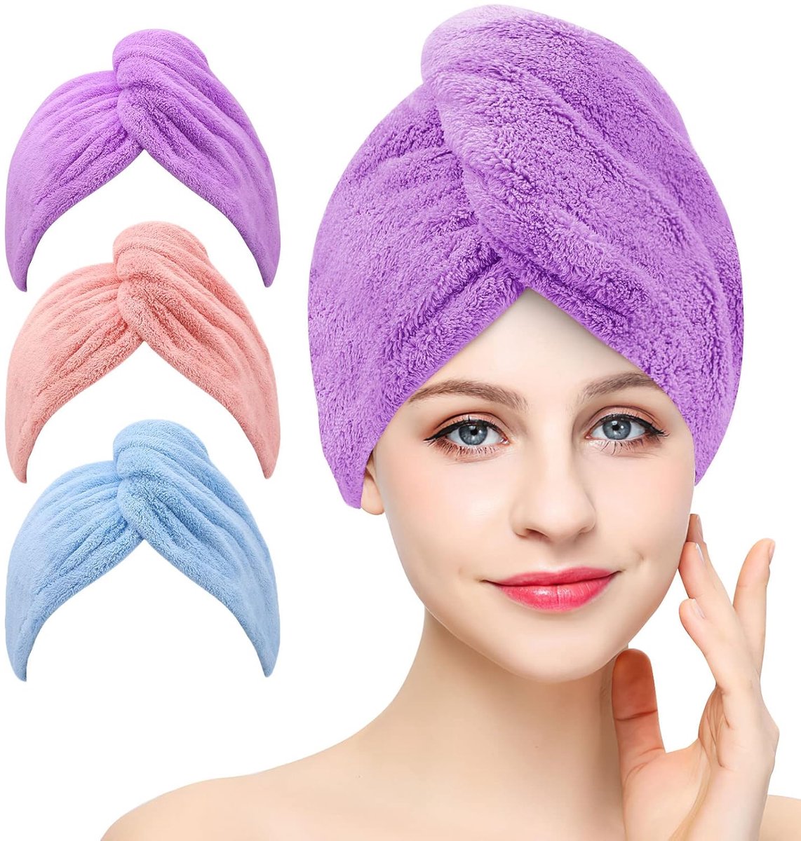 Piece Hair Towel - Microfiber Hair Towel - Head Towel - Quick-Drying Towel - for Women, Men, Children, Quick-Drying Wrap for Curly - Long Hair - Anti-Frizz