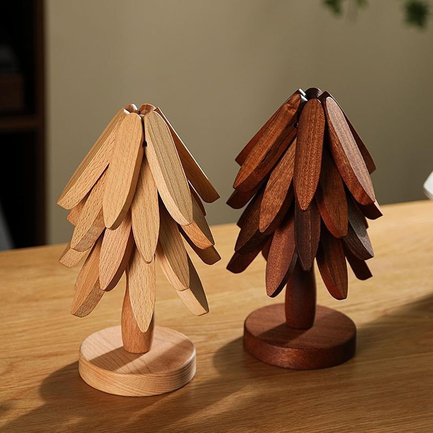 2-Piece Foldable Christmas Tree Design Pot Holders Set Decorative Heat Resistant Trivets with Holder for Hot Pans β image 3