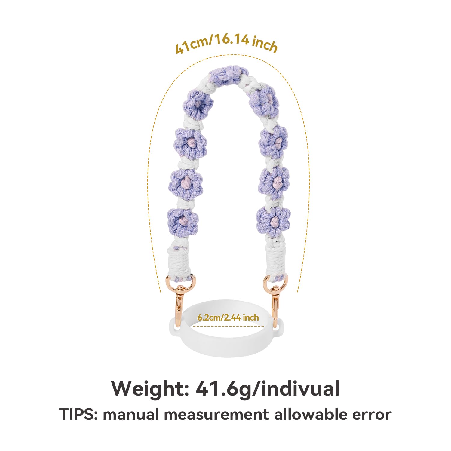 Hand-Woven Flower Water Bottle Strap with Silicone Ring 41cm/16.14 inch – Universal Cup Holder for 14oz, 30oz, and 40oz Stanley Tumblers, Adjustable Shoulder — image 2