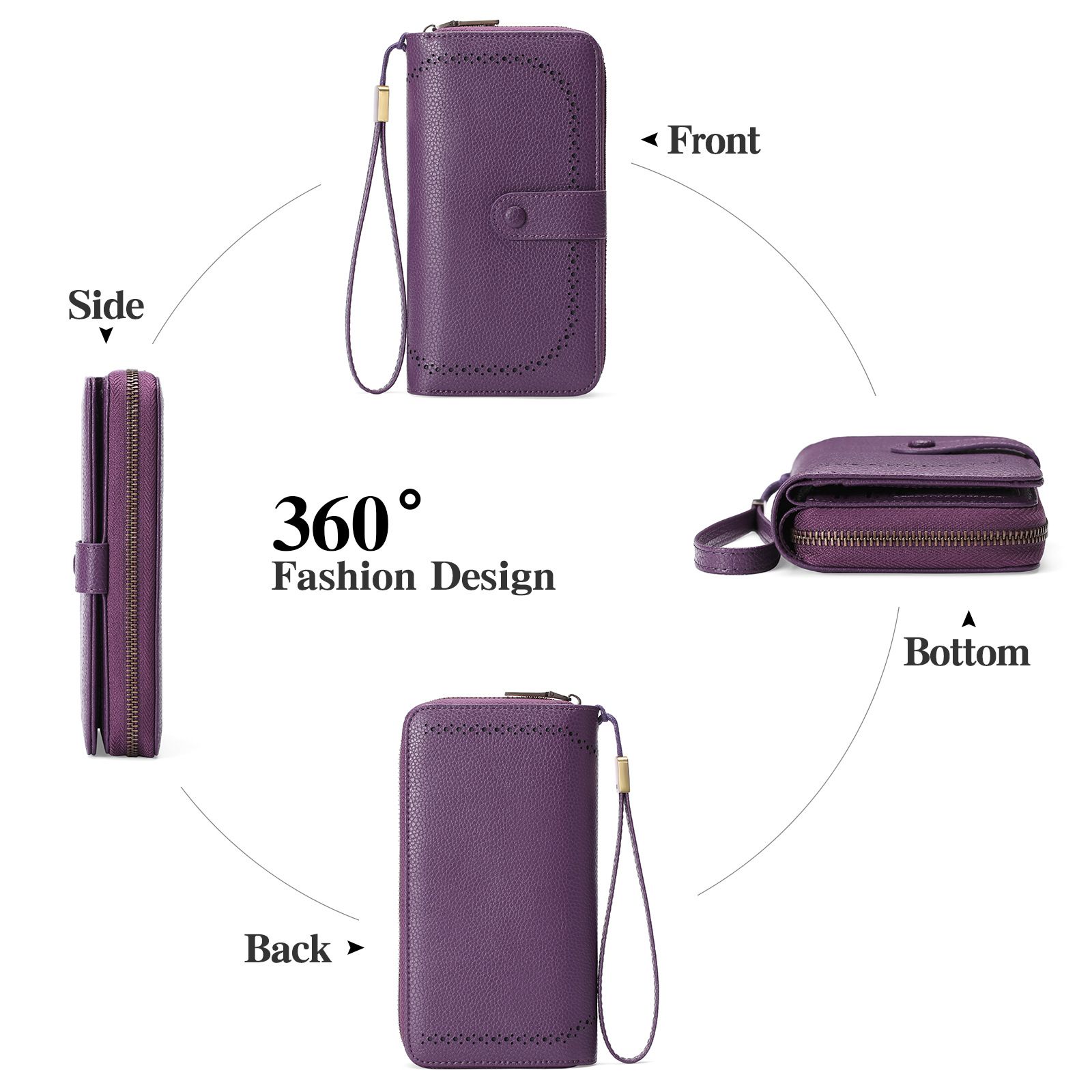 Leather Credit Card Holder Wallet for Women RFID Blocking Large Capacity Bifold Zipper Card Case Organizer with Wristlet 45 Slots（deep purple） — image 2