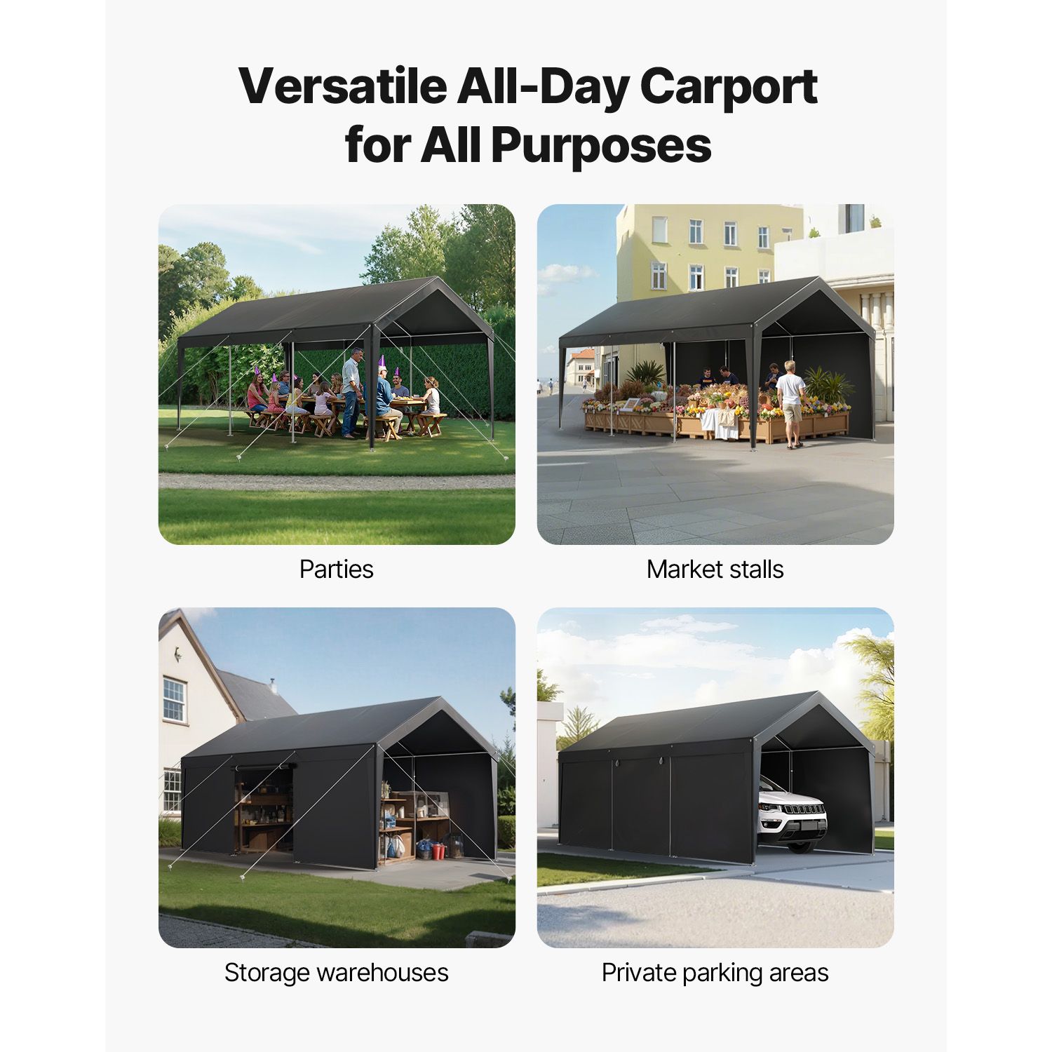 Carport Car Canopy 12x20FT Heavy Duty Car Shelter with Sidewalls White — image 3