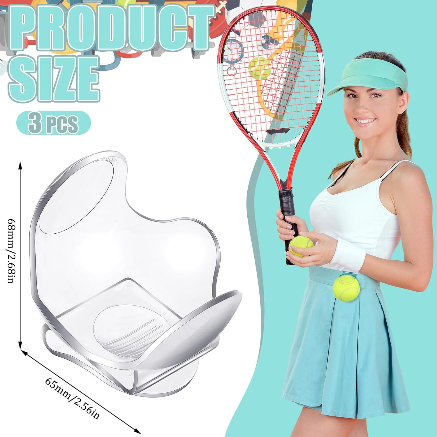 Tennisclips - 3 pack - Clear - Tennis size clip - Tennis shoulder - With clip - Tennis training - Training and competition — image 2