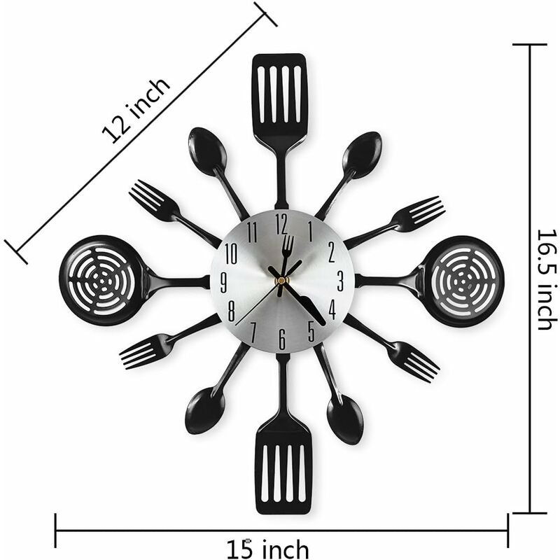 16" Large Kitchen Wall Clocks With Spoons And Forks, Great Home Decor And Nice Gifts, Black โ image 2