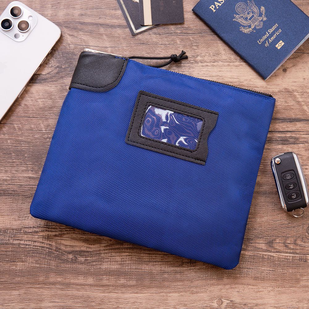 Locking Cash Bag with Keys Bank Deposit Bag with Pop-Up Lock and ID Cardholder for Secure Money Storage Safe, Blue — image 3