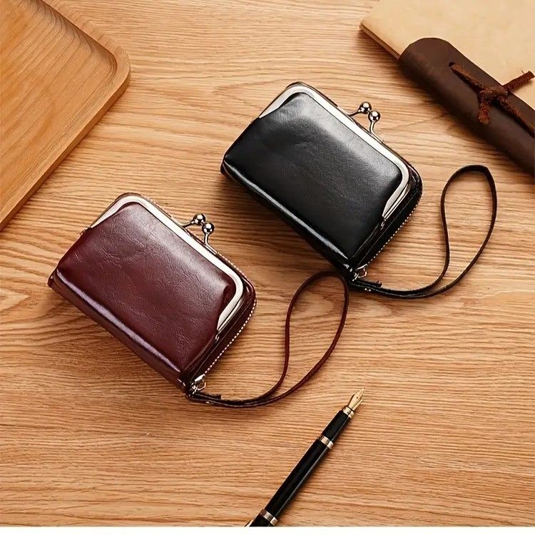 Vintage Leather Mini Bag, classic kiss-lock closure, multi-layer compartment storage, lightweight and portable, perfect for commuting and going out, an — image 2