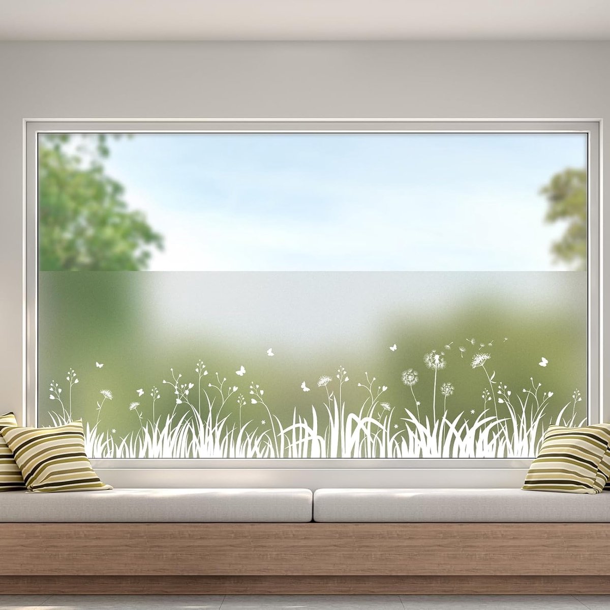Window Privacy Film - Window Film - Anti-Peek Window Film - Glueless Frosted Privacy Film - Self-Adhesive Window Film - Flower Garden Window Stickers - Static