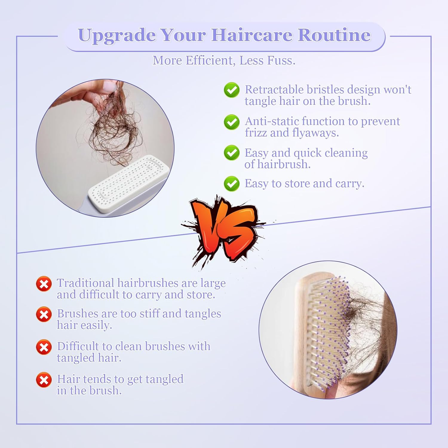 Women's Purple Anti-Static Hair Brush with Massage Function Retractable Design Suitable for Fine Hair Easily Removes Hair — image 3