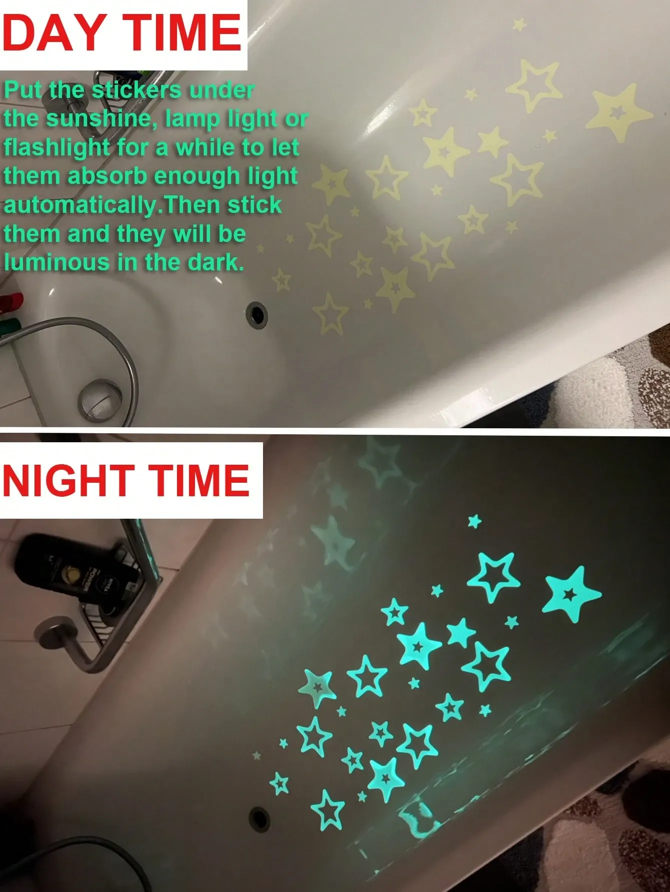 20Pcs Glow in The Dark Asymmetrical Pentagram Anti-Slip Stickers – Indoor Floor Anti-Slip Decals, Bathtub Decorative Stickers — image 3