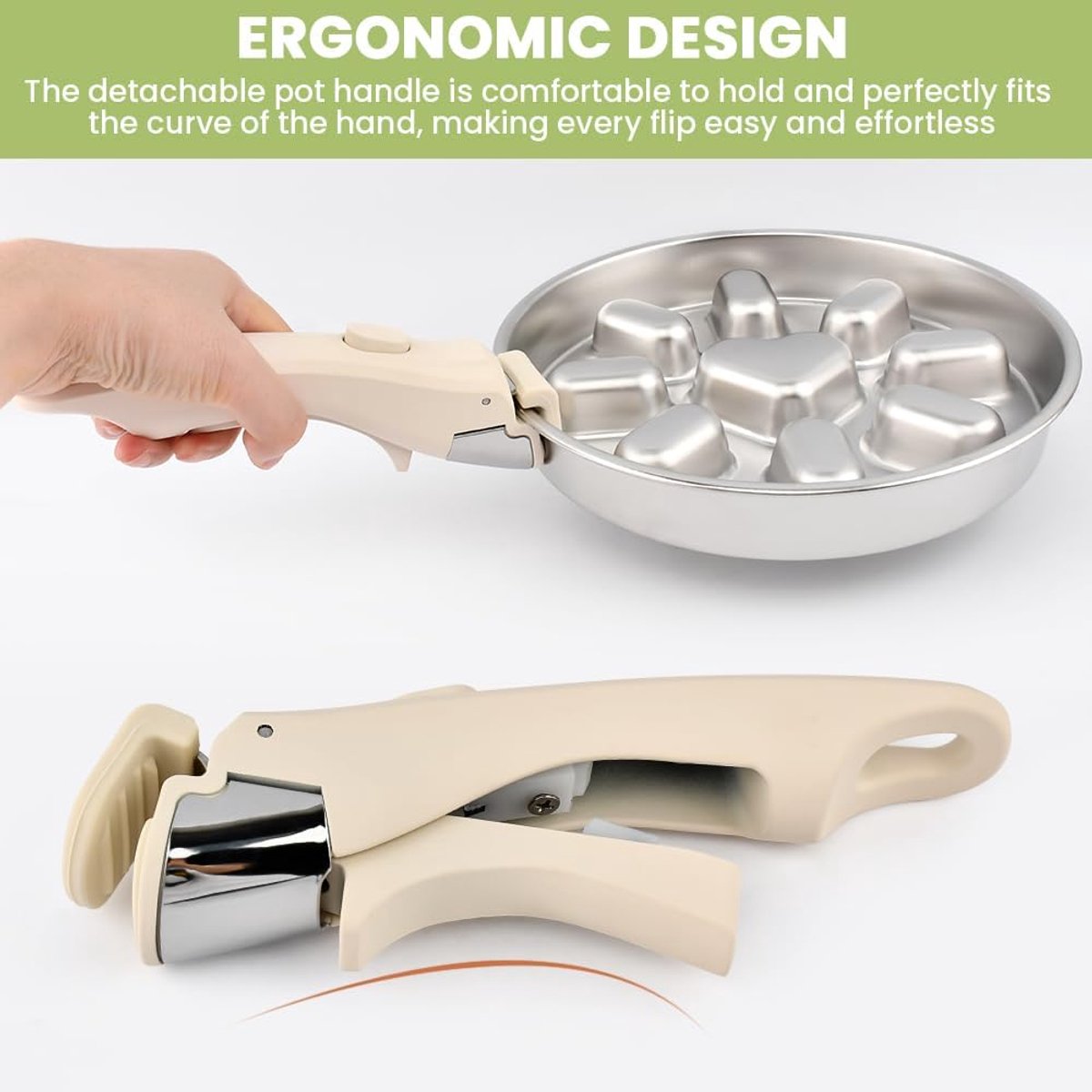 Detachable pan handle, detachable replacement handle for pots and pans, universal cream white pan handles, suitable for all cookware, heat-resistant and — image 3