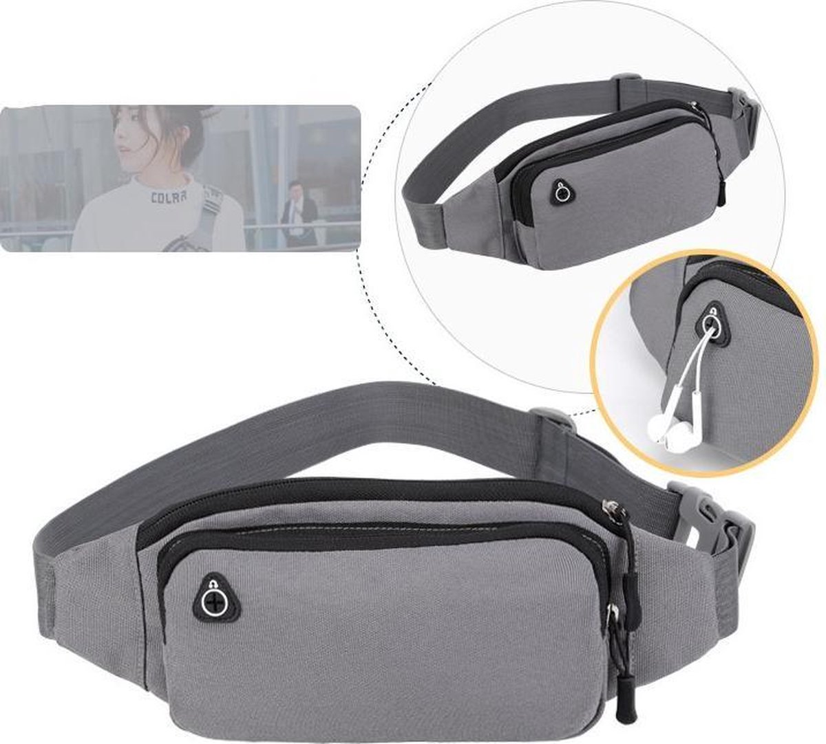 Waist Bag - Travel Fanny Pack – Pouch Bag – Waist Bag with Headphone/Earbud Hole - Festival Must-Haves – Waistpack - Smartphone Waist Bag – Black — image 4