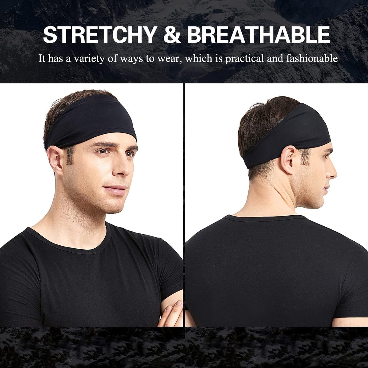 Men's Headbands - 5-pack - Sweat-wicking headbands for men - Suitable for running, cycling, basketball, yoga, fitness training - Elastic unisex headbands — image 2