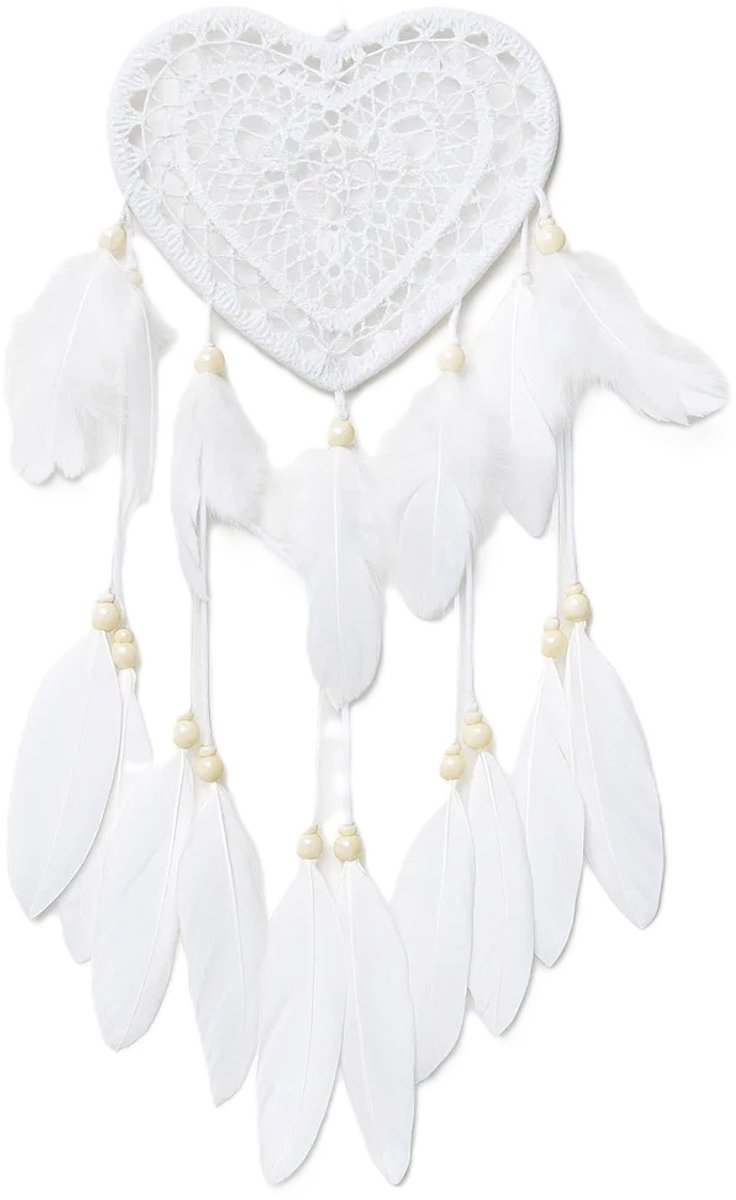 Handmade Dream Catcher | Dream Catcher XXL | Large Handmade Dream Catcher | Dream Catcher - Large Dream Catcher | Heart Dream Catcher | With Feathers | White
