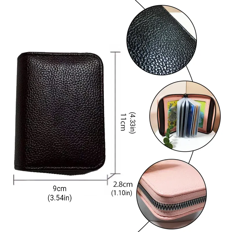 Compact Zipper Organ Card Cover Holder Wallet ID Bag Short Coin Purse Pockets - Rose Red — image 4