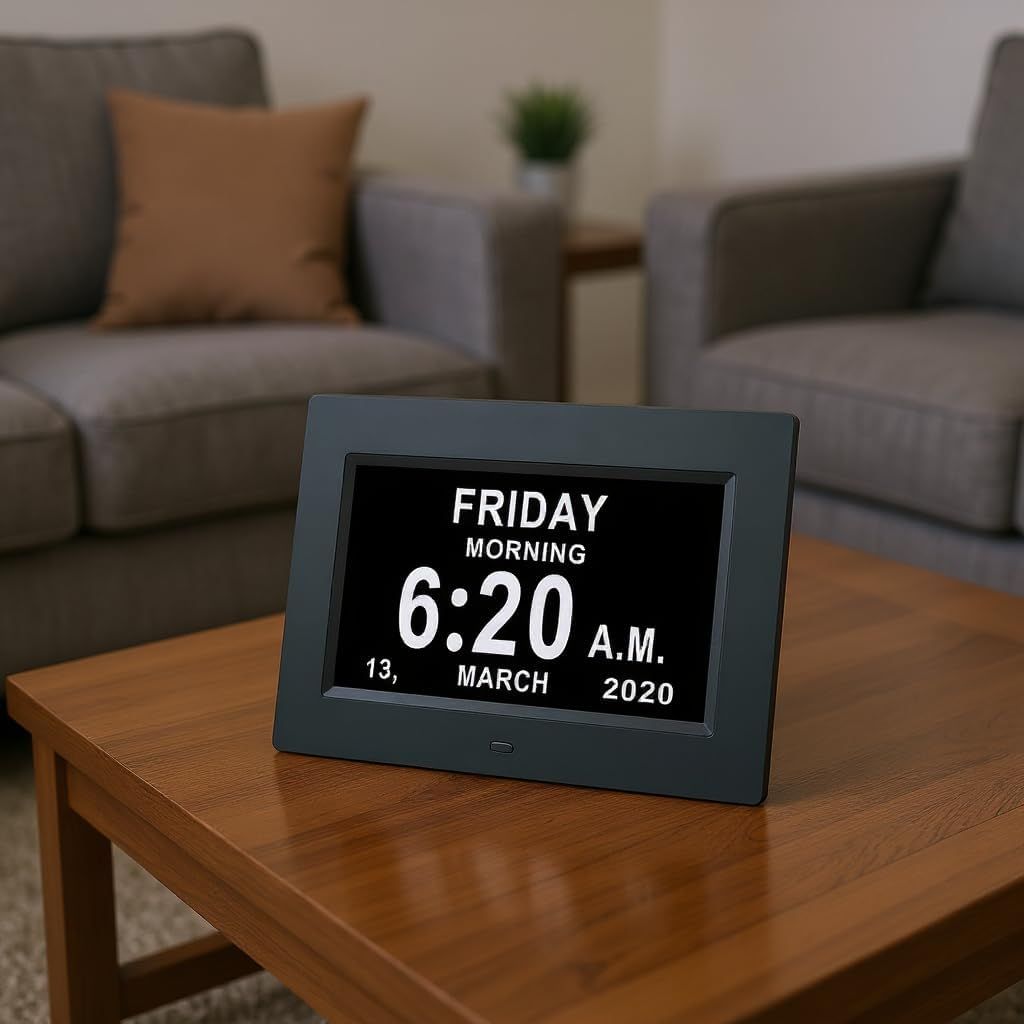 7" Large Display Digital Clock with Detailed Time & Date, Multiple Alarm Reminders,Language Options,Plug-in operation,Designed specifically for the โ image 2