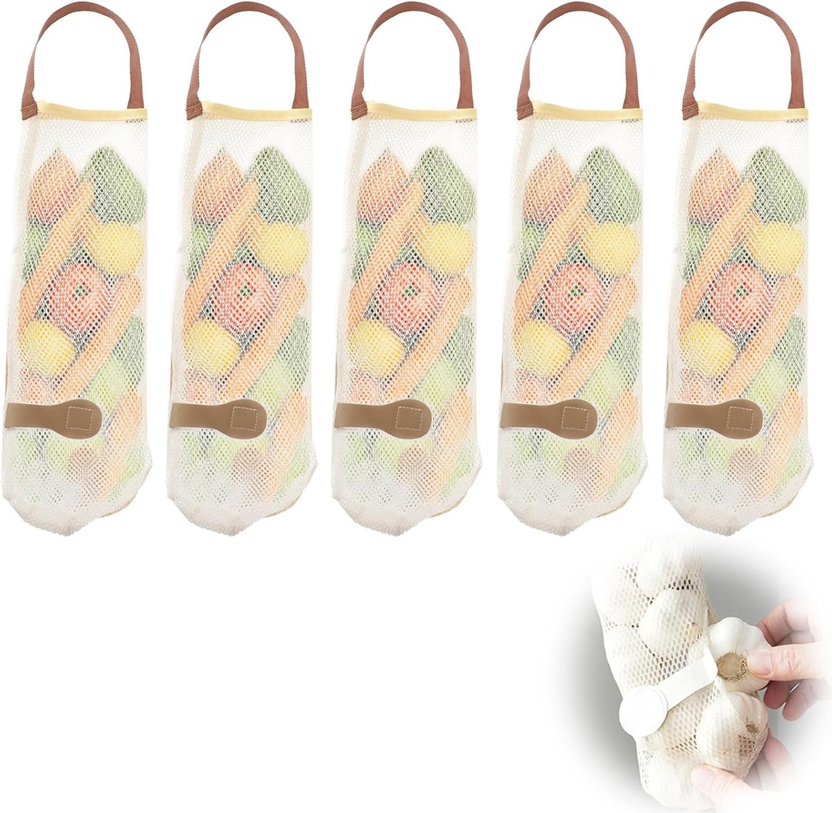 5 pieces - Vegetable bag - Fruit bag - 48 × 11 cm - Storage bag - hanging mesh bag - reusable large bag for cooking seafood - washable bags - for vegetables