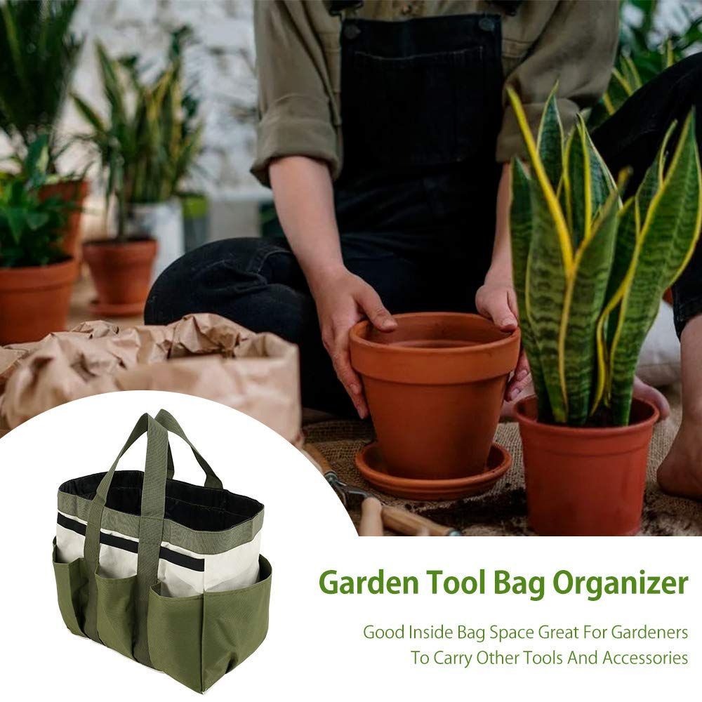 Garden Tool Bag Organizer, Tote Storage Bag with 8 Pocket, Heavy Duty Oxford Garden Tote Caddy, Gardening Tool Kit Holder for Indoor and Outdoor, Gifts for Men — image 4