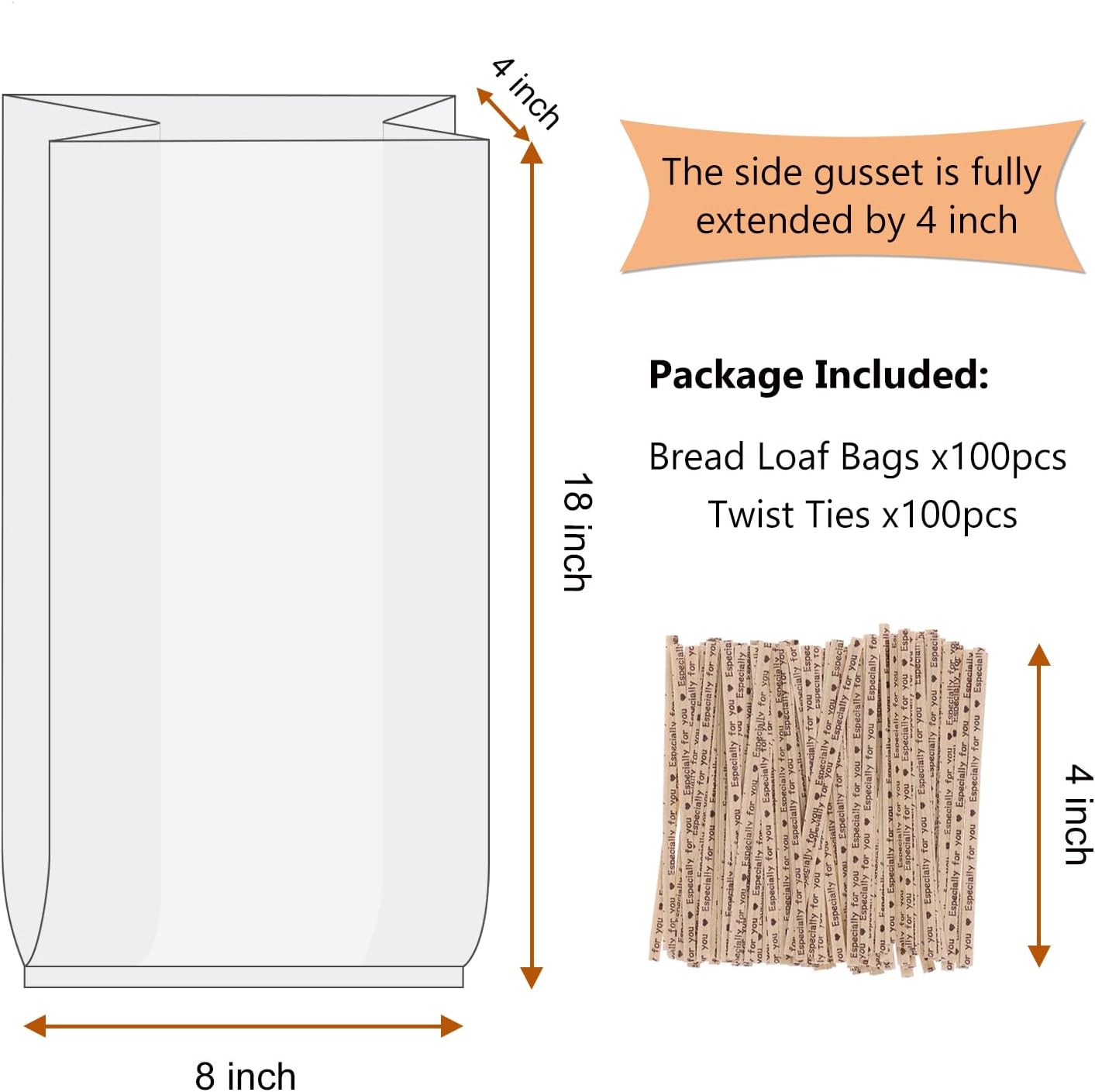 Bread Bags With Ties,100 Pieces 18x4x8 Inches Reusable Plastic Loaf Storage Bags for Homemade Bread Gift Giving β image 2