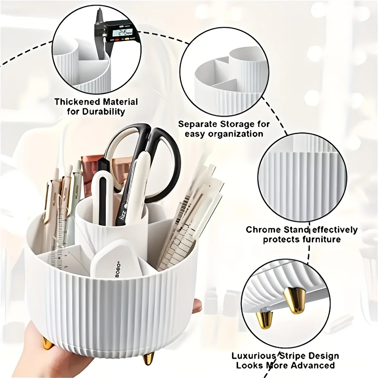 360-Degree Rotating Cosmetic Organizer – 1 Plastic Makeup Storage Box with 5 Compartments – Multi-Purpose Holder for Brushes, Lipsticks, Skincare Products, and — image 5
