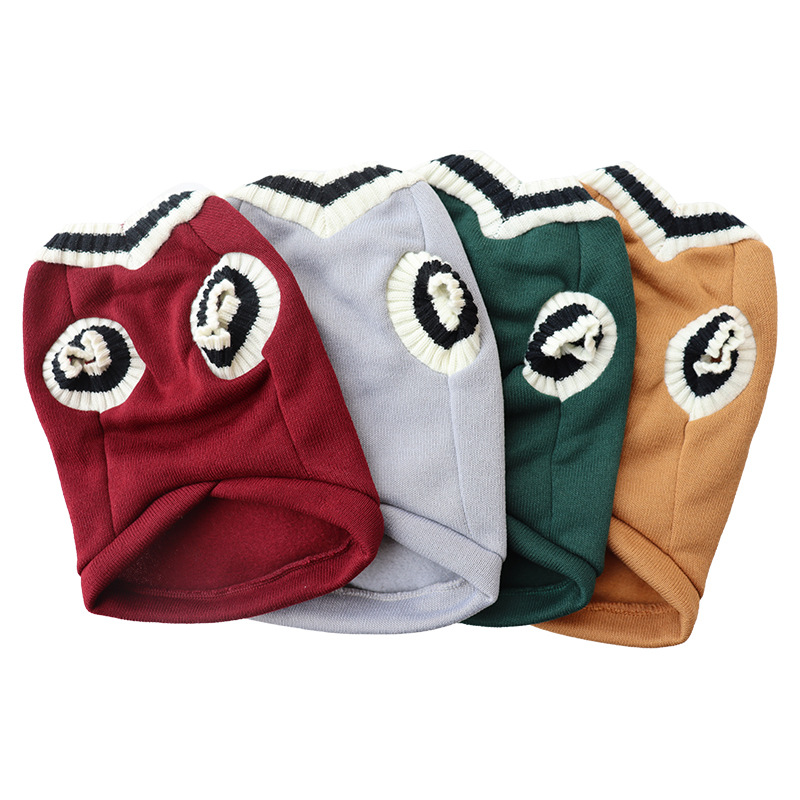 4-Pack M Size Preppy Style V-Neck Knitted Cotton Pet Sweater - Hair-Resistant & Breathable, Classic Fleece-Lined Pullover for Cats and Dogs(Green + Red + Khaki โ image 2