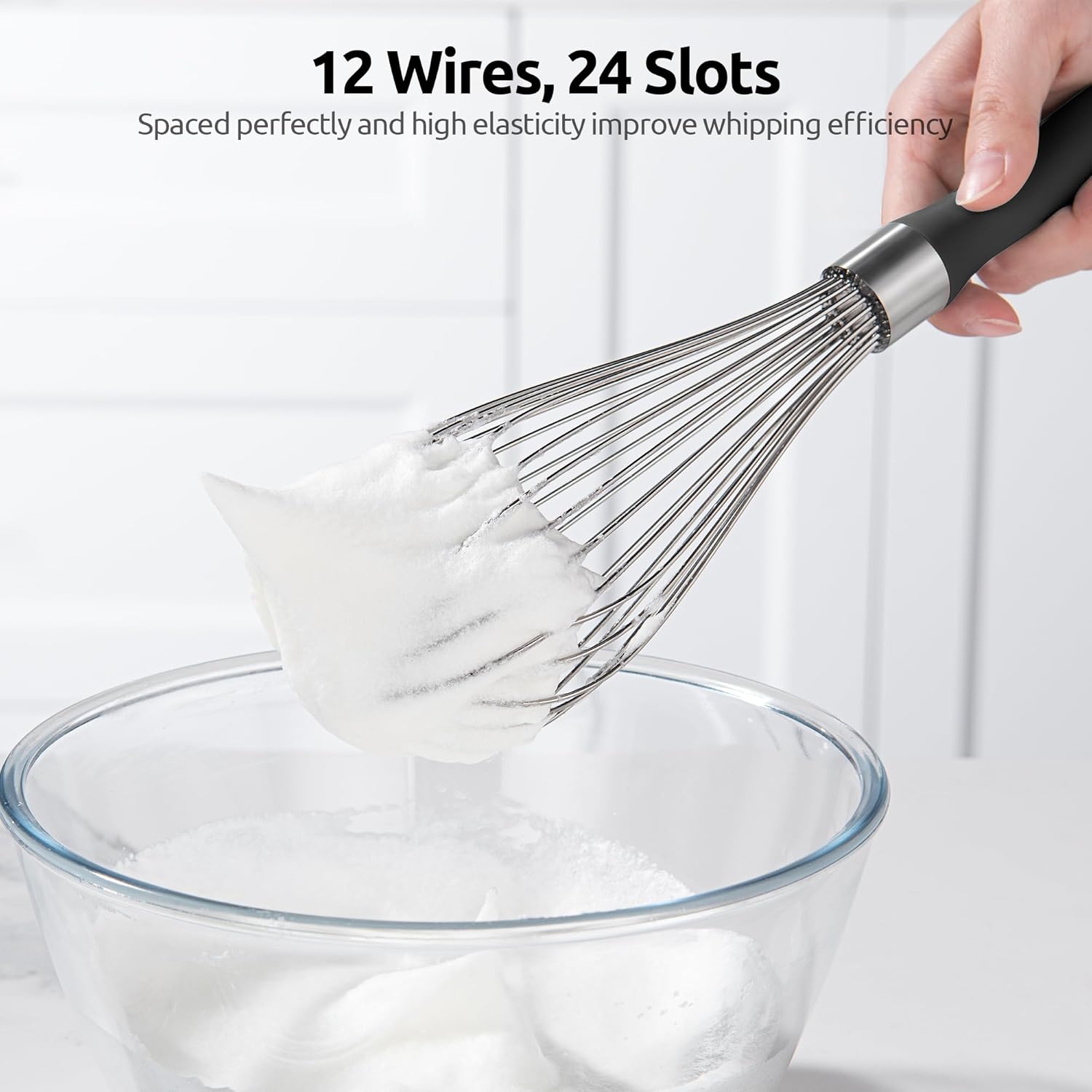 Balloon Whisk for Cooking: 18/10 Stainless Steel Kitchen Wire Whisk, 12in Large Heavy Duty Egg Beater, Manual Mixing Tool with 12 High Flex Wires for Stirring β image 5