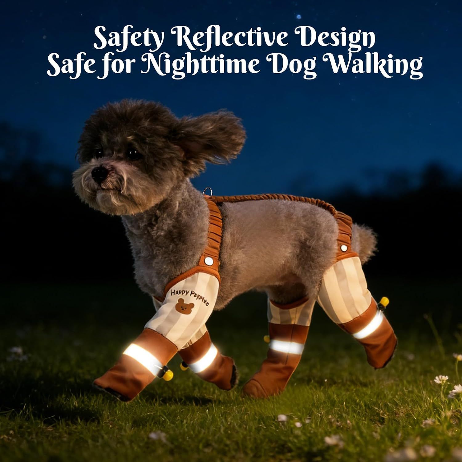 Waterproof Dog Suspender Boots with Reflective Anti-Slip Soles, Adjustable Rain Shoes for Small Dogs and Night Walks, Size S — image 5