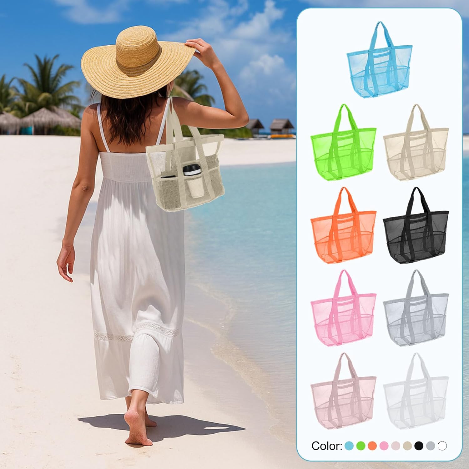Mesh Beach Tote Bag, Upgraded Beach Towel Bags, Pool Bag for Vacation Travel Daily โ image 6