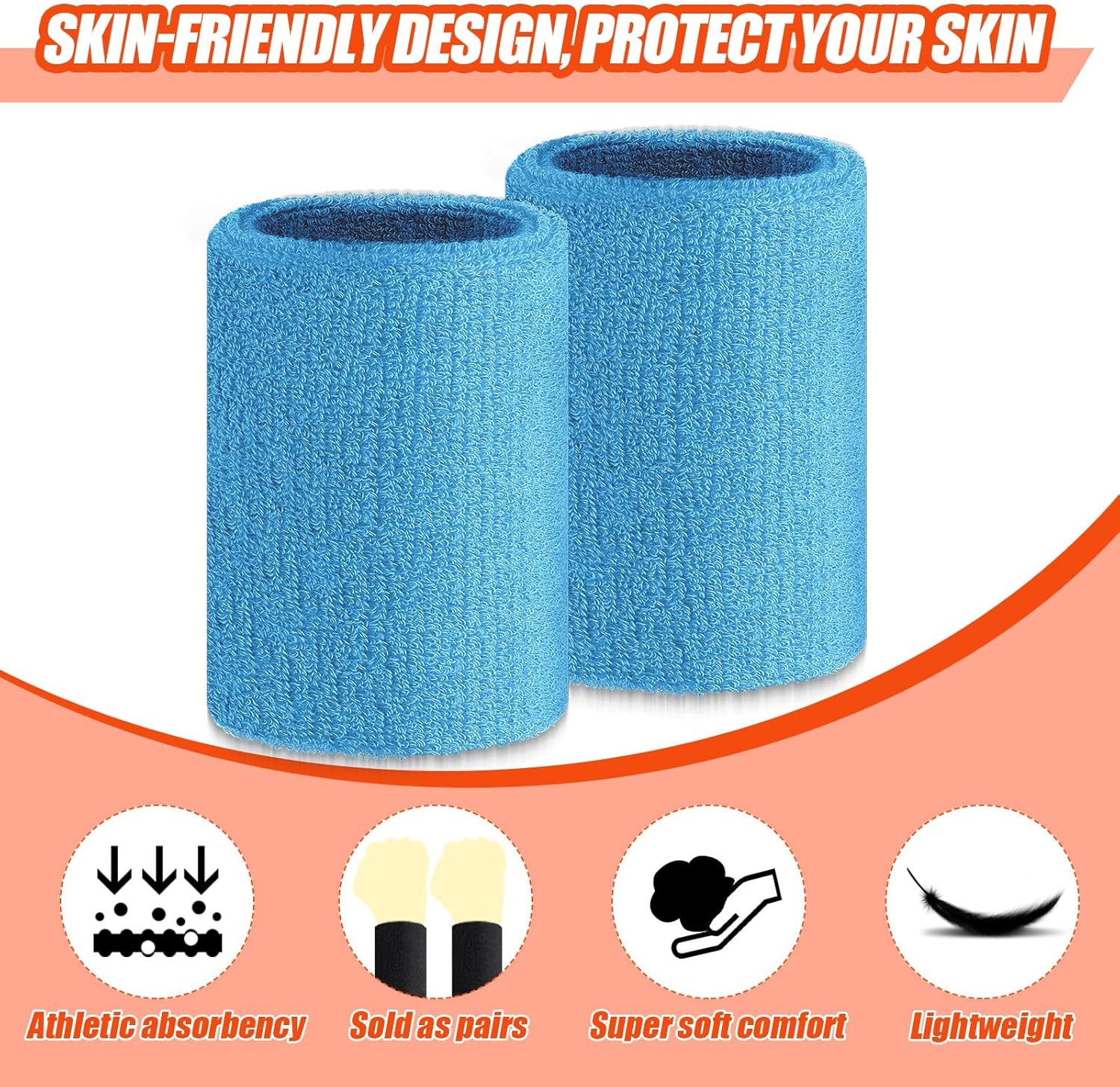 6 Pcs Cotton Blend 4 Inch Black Wrist Sweatbands for Tennis, Gymnastics, Working Out, Football, Running - Unisex, Athletes, Adults, Teens โ image 3