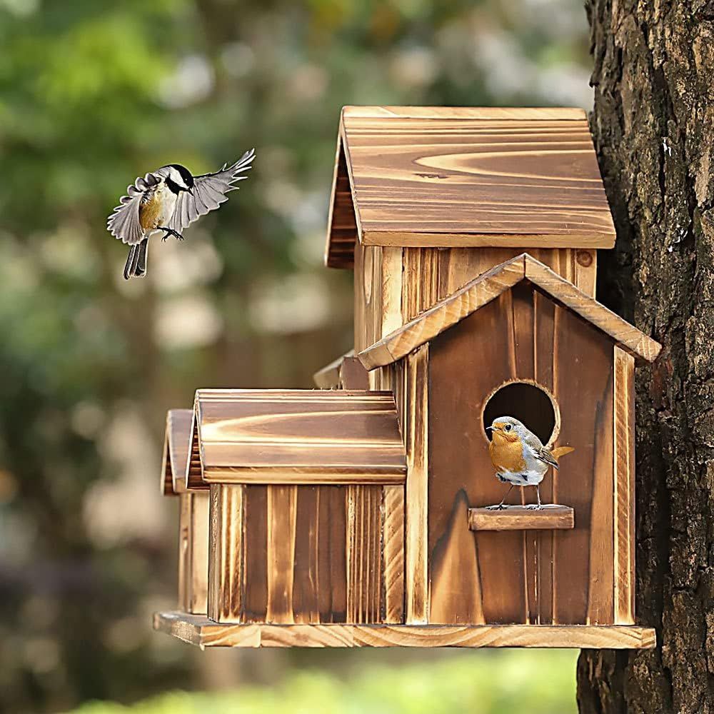 Wooden Bird Houses for Outside Hanging Clearance,6 Hole Handmade Natural Bird House for Backyard/Courtyard/Patio Decor,Large — image 5