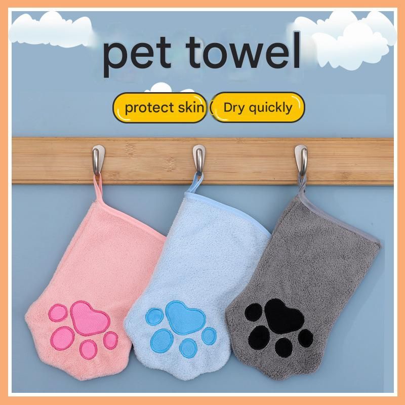2-piece Blue Quick-drying pet grooming glove towel; made of soft, highly absorbent coral fleece; suitable for drying dogs and cats after bathing โ image 3