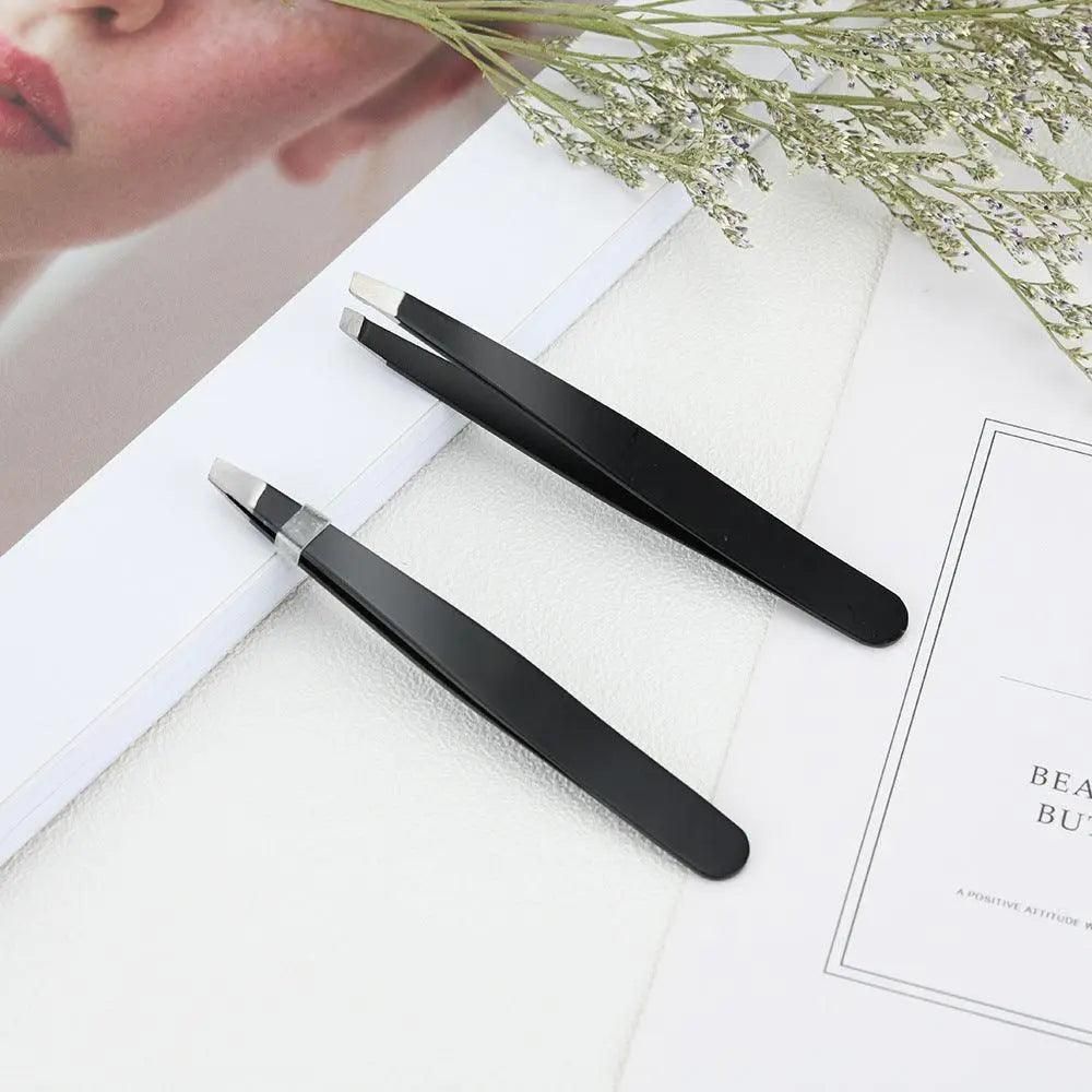 Stainless Steel Hair Eyebrow Tweezers Plucker Puller Beauty Slanted Nail Tip - Black โ image 5