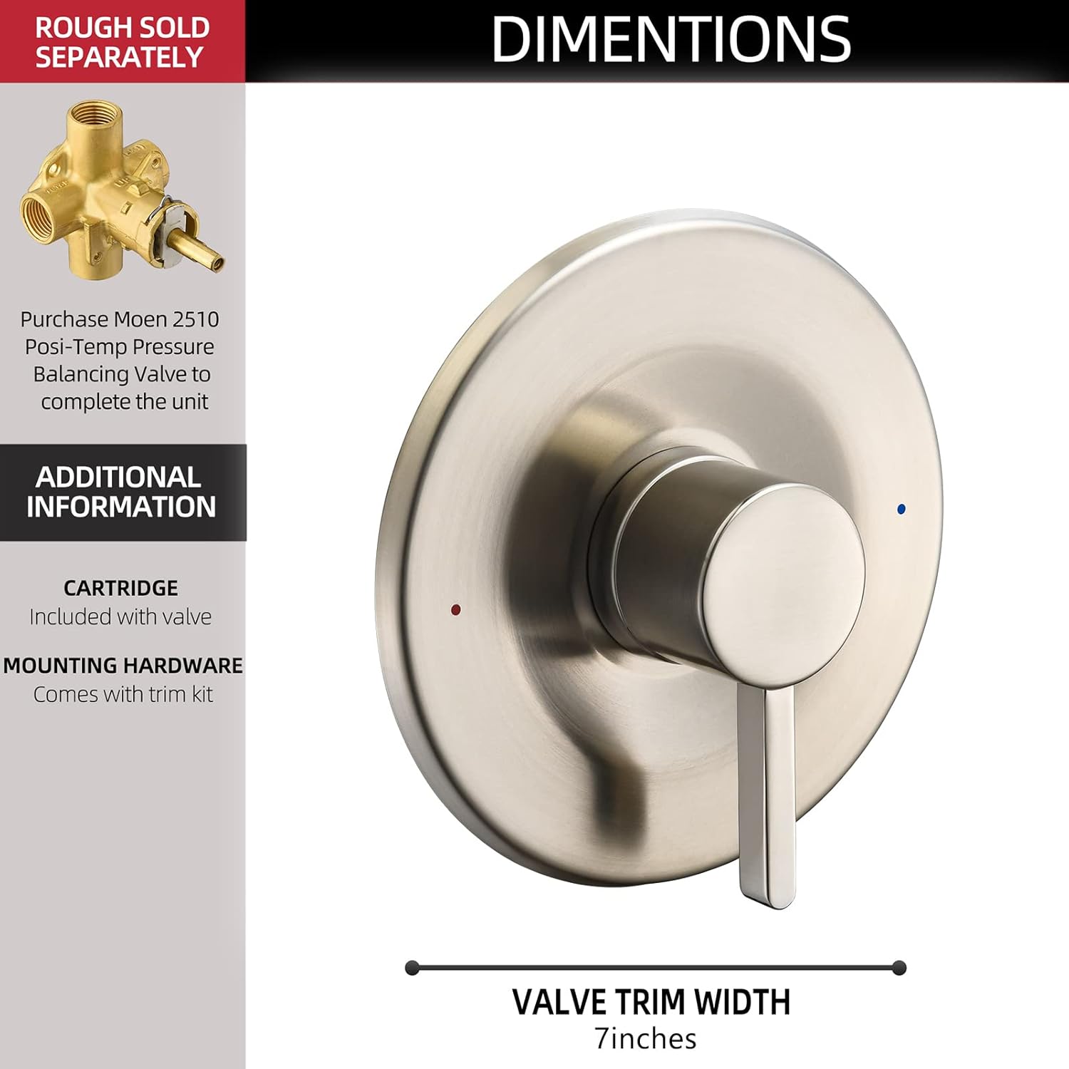 Shower and Tub Trim Kit, Compatible with Moen Posi-Temp Valve, Brushed Nickel — image 3