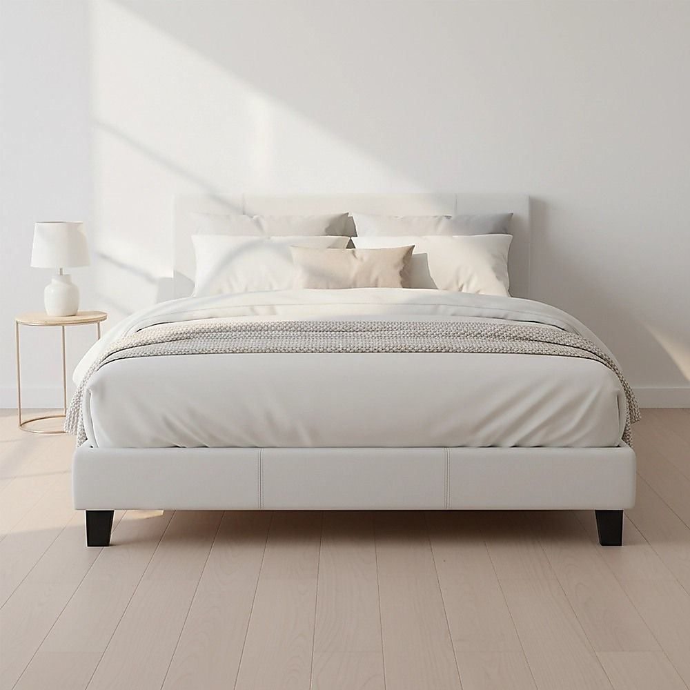 Queen PU Leather Bed Frame White โ image 5