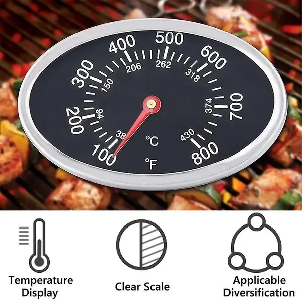 Stainless Steel BBQ Grill Lid Thermometer Replacement with Heat Indicator for Grill and Oven Lids, Black, 8 × 5 cm — image 2