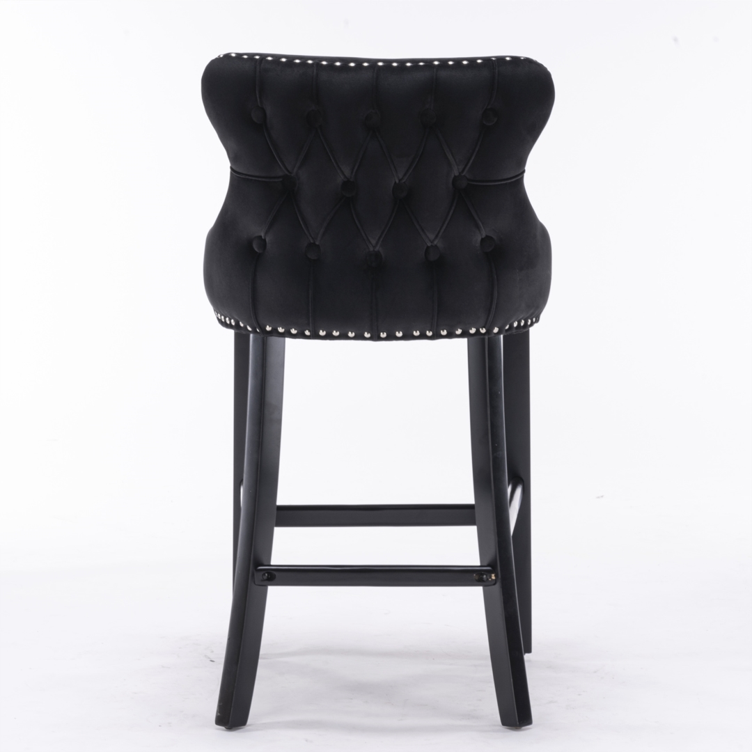 2x Velvet Upholstered Button Tufted Bar Stools with Wood Legs and Studs-Black โ image 6
