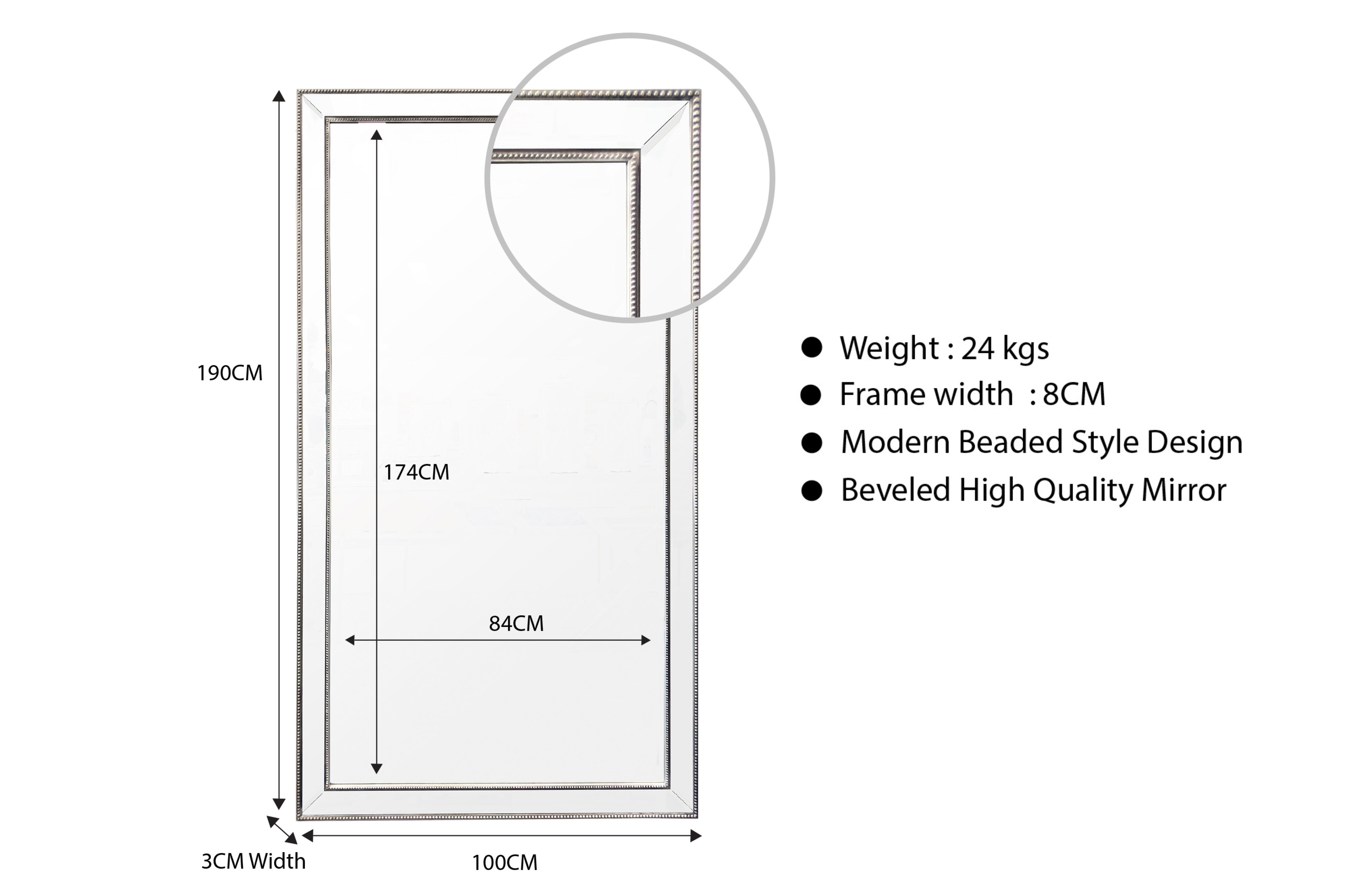 Gold Beaded Framed Mirror - X Large 190cm x 100cm โ image 2