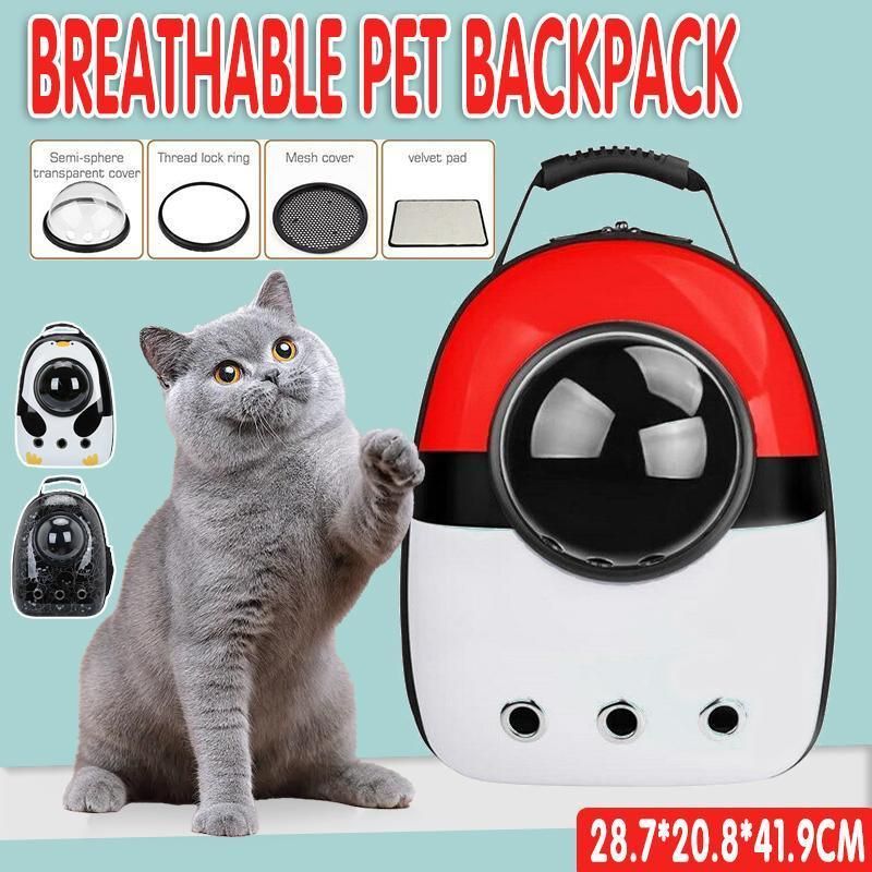 Cat Dog Backpack Carrier Breathable Pet Carrier Bag for Outdoor Travel - Red with White — image 2
