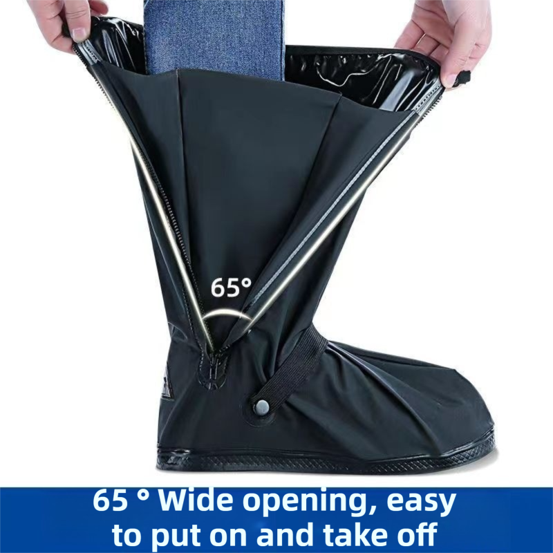 A Pair 40CM High-Tube Double-Layer Waterproof Rain Boot Covers - Durable Anti-Slip Reflective Motorcycle Over-Shoes (S Size) โ image 3