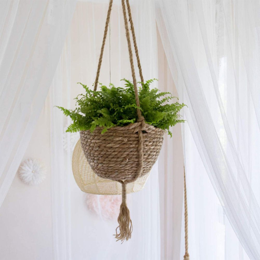 Natural Hanging Seagrass Plant Baskets Dural Layer Flower Planting Basket Holder Garden Decor — image 2