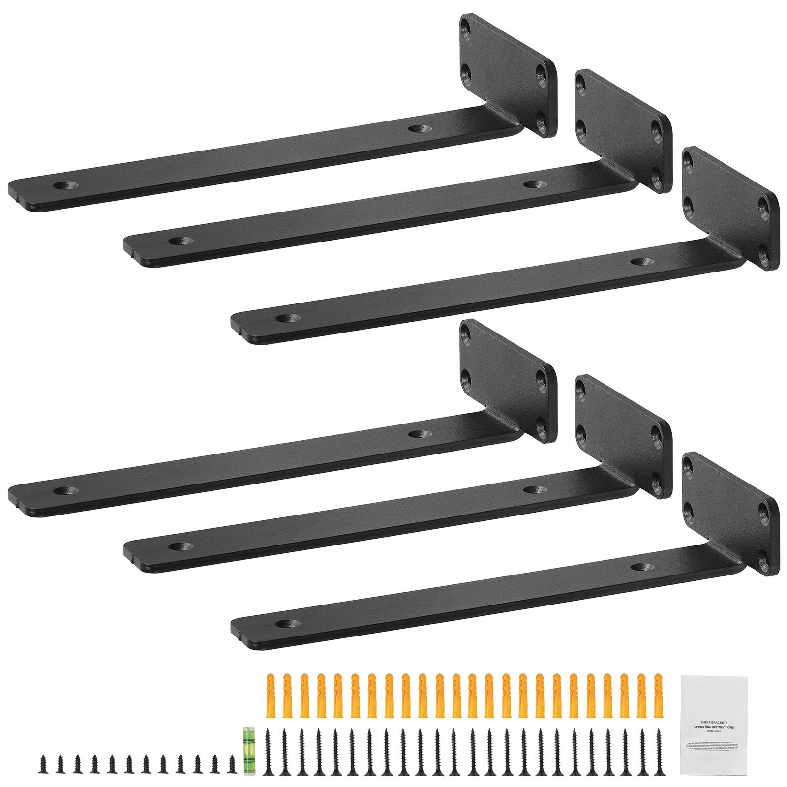 Shelf Bracket, 31cmL x 10cmW x 4.5cmH 6 Pcs, Heavy Duty Floating Shelf Brackets, Brackets for Shelves, 5mm Thick Matte Black L Shelf Bracket,Steel Shelving