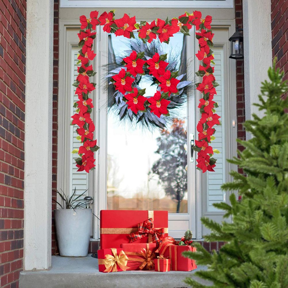 Christmas Poinsettia Garland String Lights 10 LED Artificial Flower Christmas String Lights Christmas Tree Ornaments Indoor Outdoor Party Decor — image 5