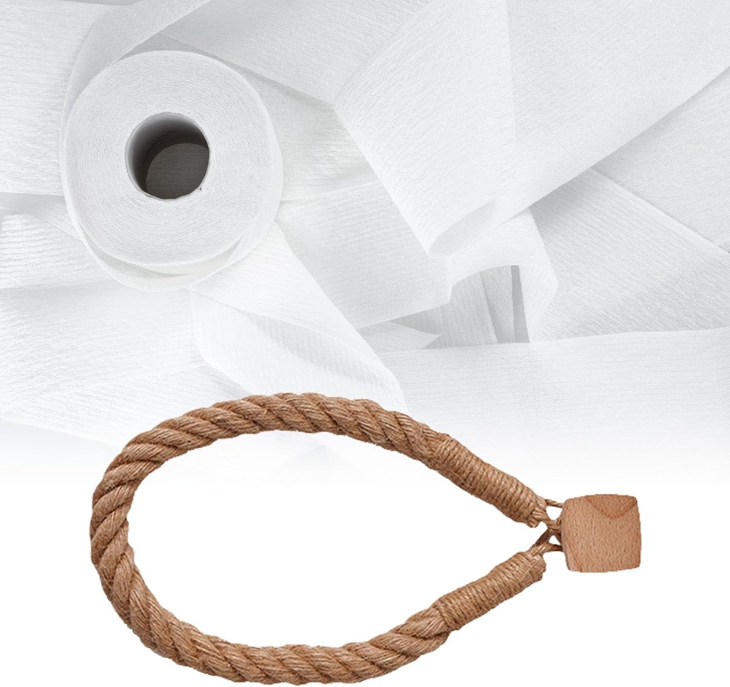 2 Pcs Natural Fiber Rope and Wood Roll Holder NonDrill Design Tissue Storage and Towel Shelf for Rental Homes (square) — image 2