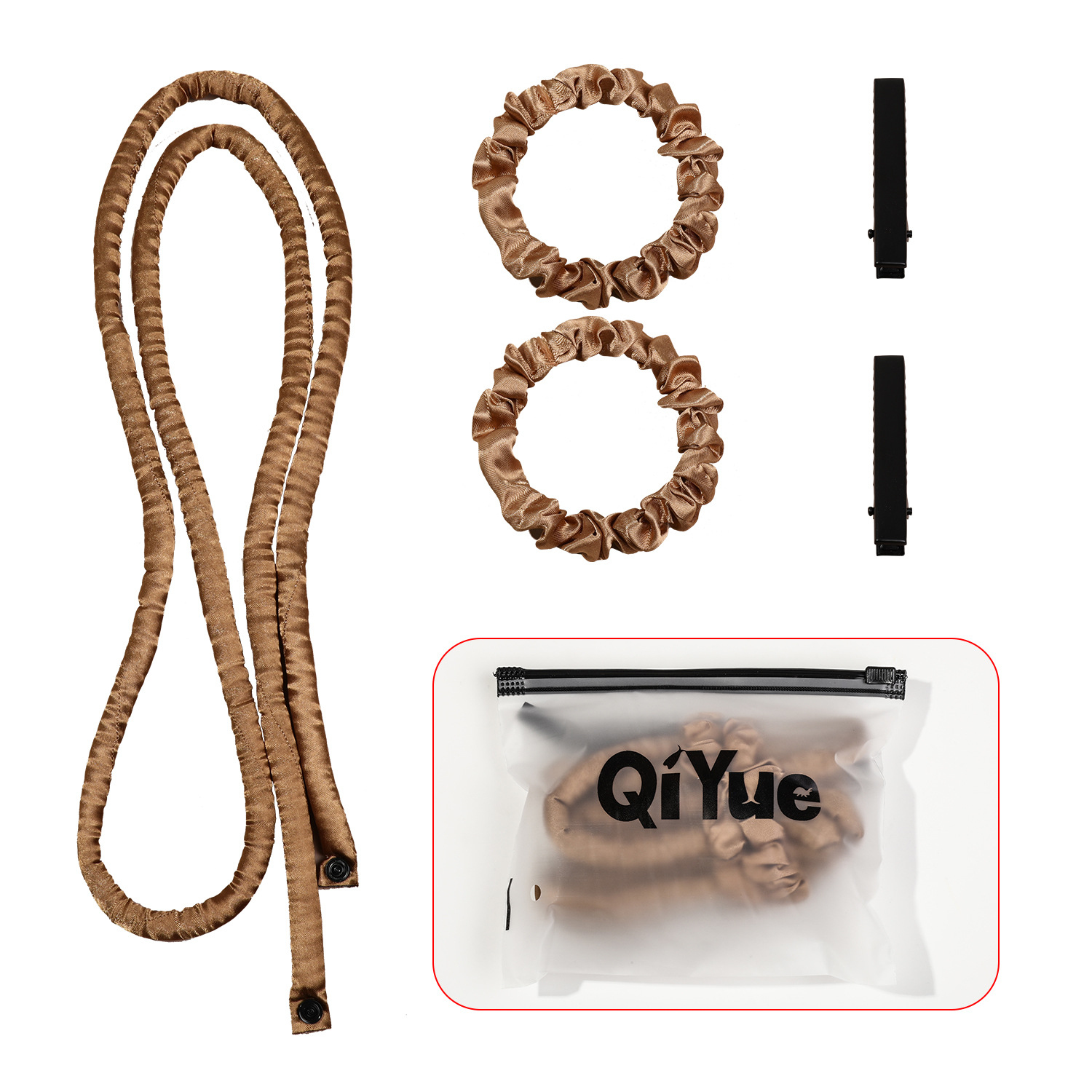 2-PCS Bronze color Heatless Hair Curler Set Extra Long Overnight Soft Ribbon for Natural Big Waves Damage-Free Professional Home Styling Solution for Local