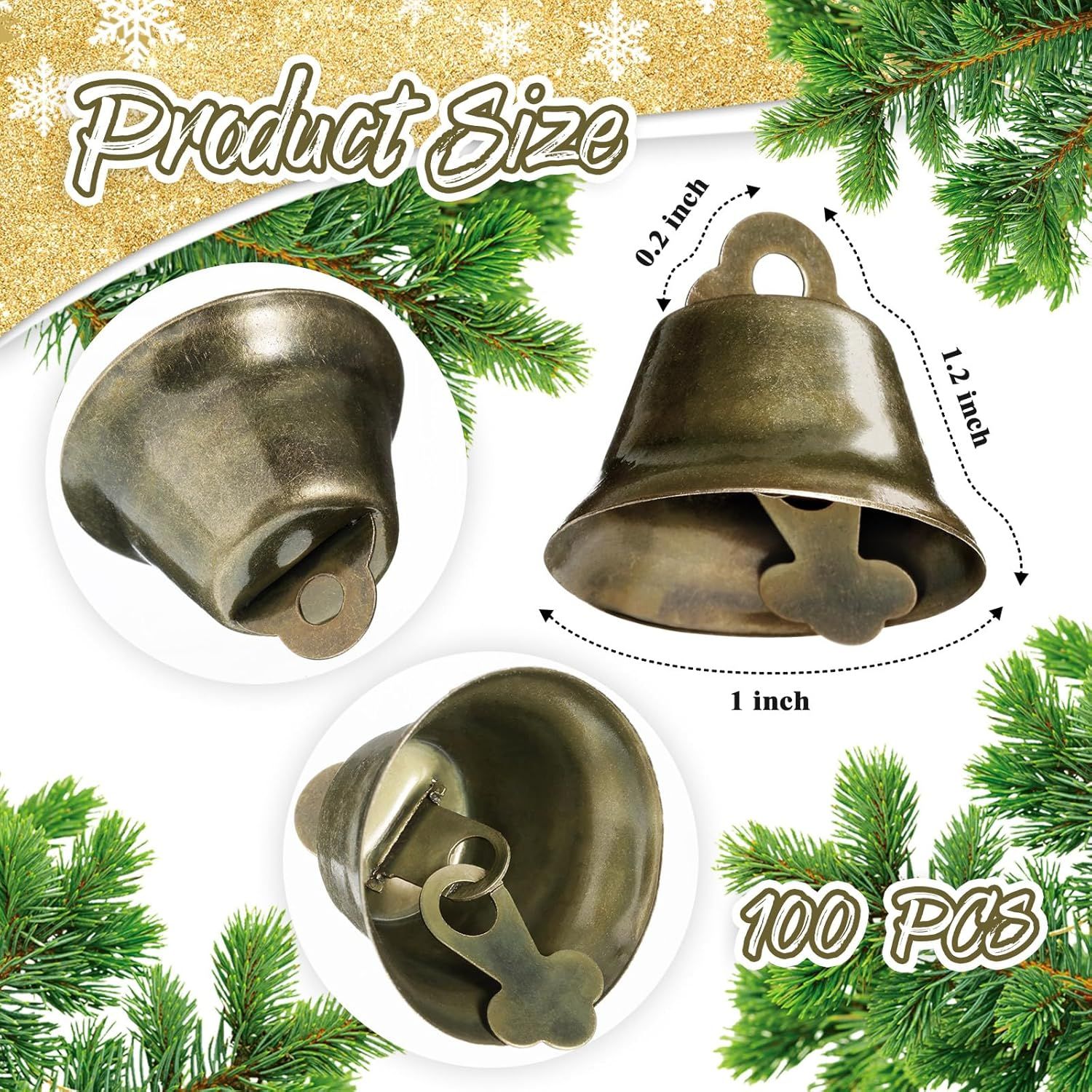 100 Pieces Vintage Bells Crat Bells Small Hanging Bells Ornaments or Wind Chimes Housebreaking Making Dog Potty Training Doorbell Wedding Decor (Bronze) — image 3