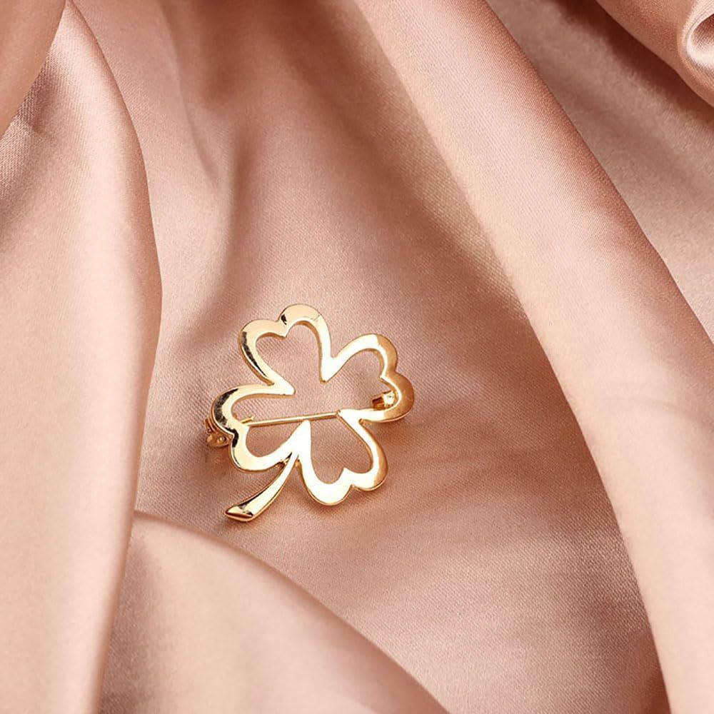 Hollow Four Leaf Brooch Pin for Women Girls Minimalist Clover Irish Shamrock Badge Corsage Brooches Cloth Dress Accessories — image 5